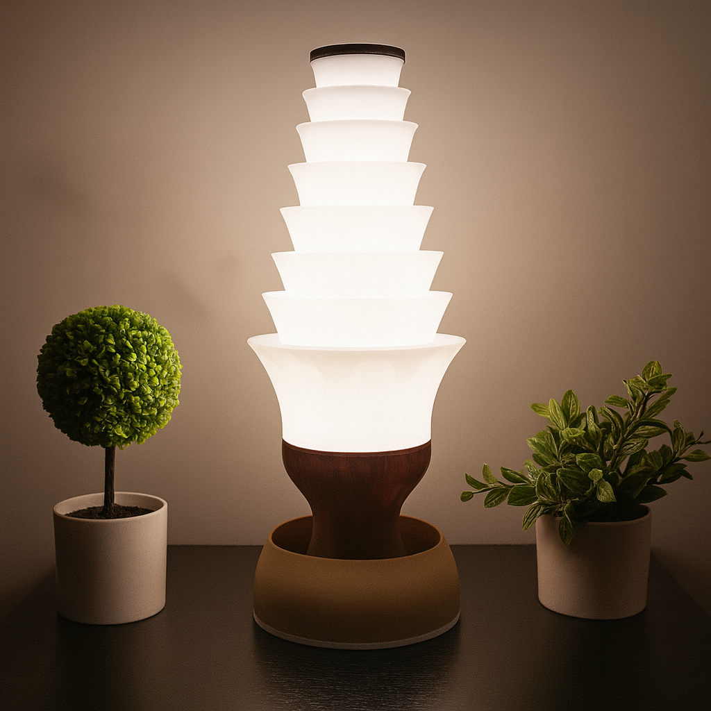 Handcrafted 3D Printed Lamp: Spiraling Rings, Star Detail (19" Tall)